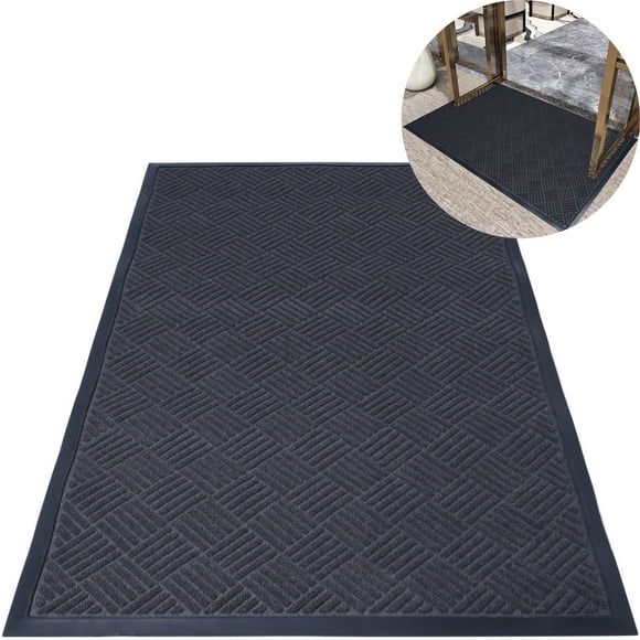 OVYEOFR Entrance Door Mat, 3' x 5' Crosshatch Texture Doormat with Rubber Backing, Indoor/Outdoor, Gray