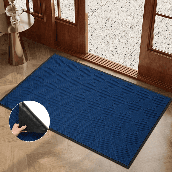 OVYEOFR Entrance Door Mat, 3ft x 5ft Indoor Outdoor Large Doormat with Non-Slip Rubber Backing, Blue