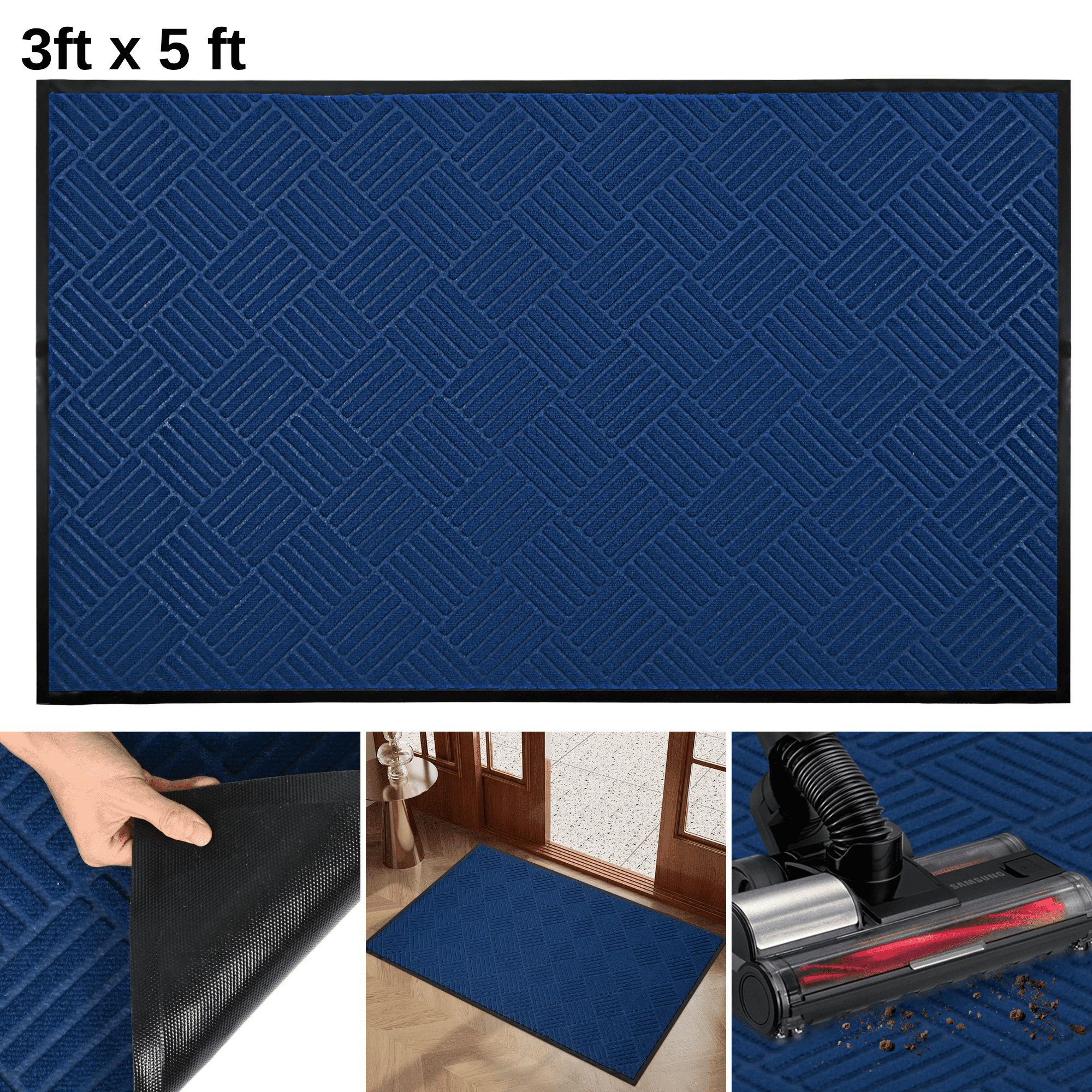 OVYEOFR Entrance Door Mat, 3ft x 5ft Indoor Outdoor Large Doormat with Non-Slip Rubber Backing, Blue