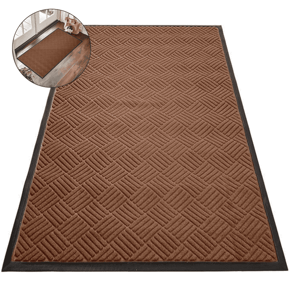 OVYEOFR 3' x 5' Entrance Mat, Large Outdoor Rubber Mat for Front Door, Entryway, Brown