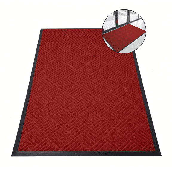 OVYEOFR 3' x 5' Red Doormat, Non-Slip Front Door Mat for Indoor Outdoor Entrance Rug