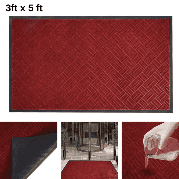 OVYEOFR 3' x 5' Red Doormat, Non-Slip Front Door Mat for Indoor Outdoor Entrance Rug