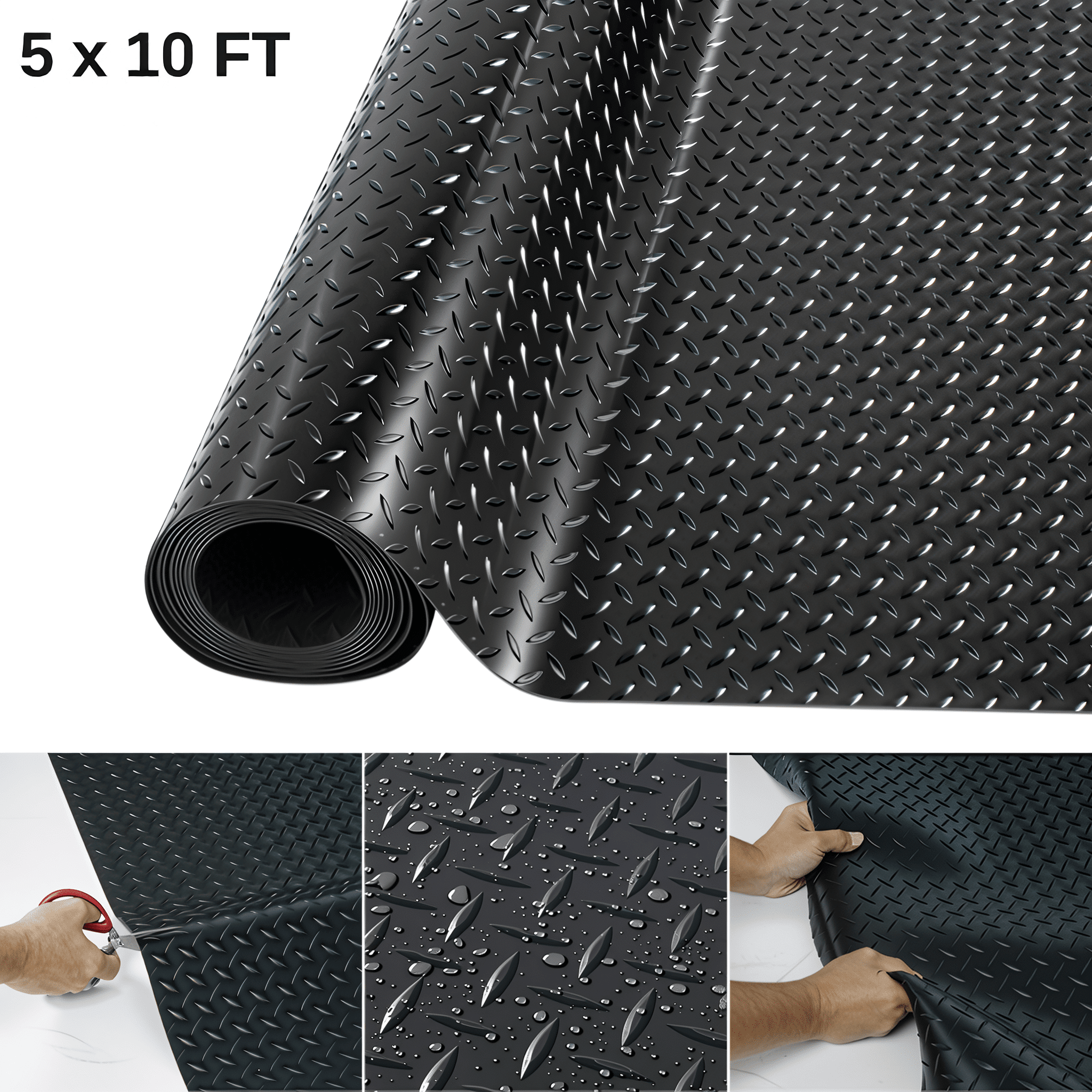 OVYEOFR Garage Floor Roll, 5ft x 10ft x 3mm Thickened Non-Slip Rubber Flooring Mat for Under Car, Trunk, Workshop