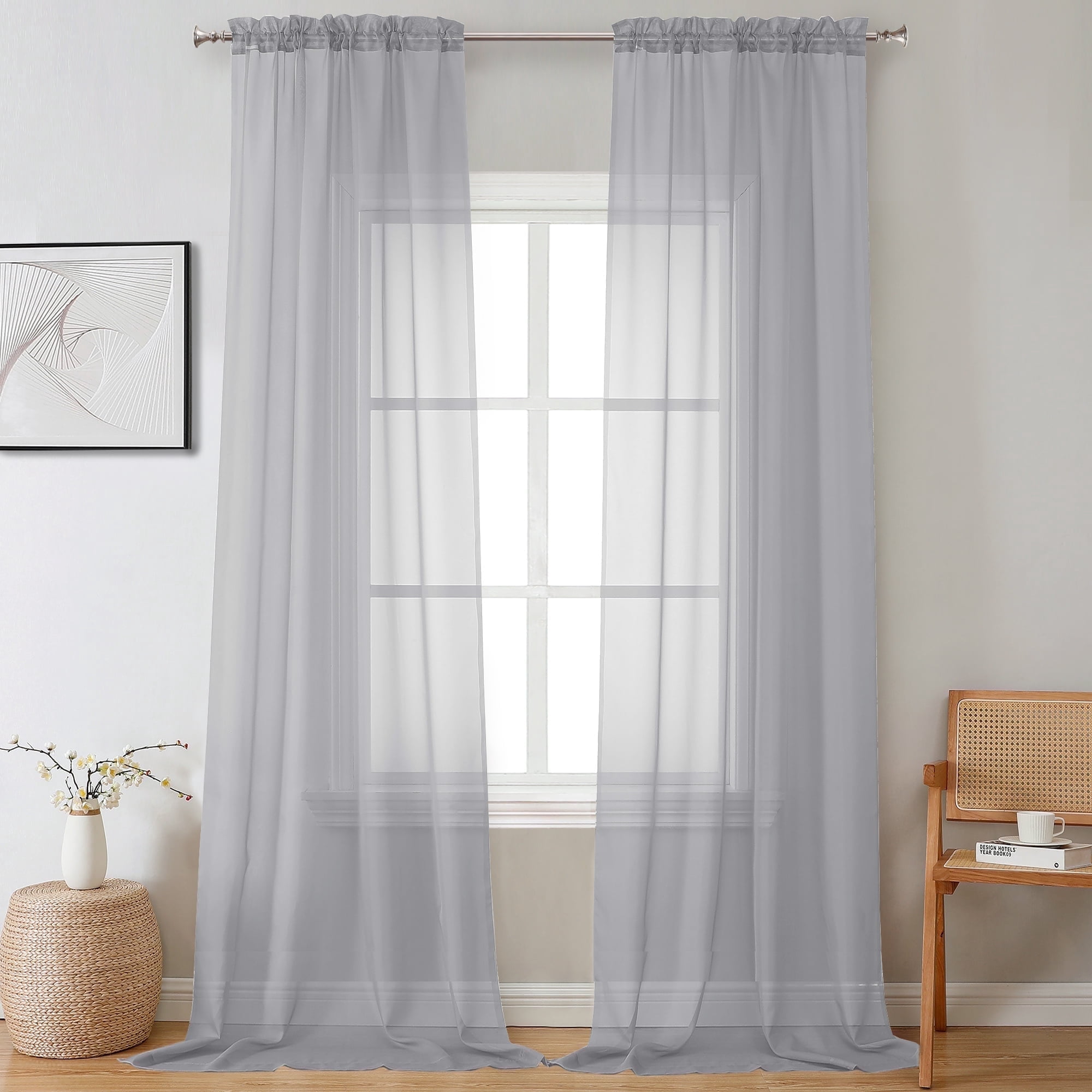 OVZME 42x120 Light Grey Sheer Curtains 2 Pack, 120