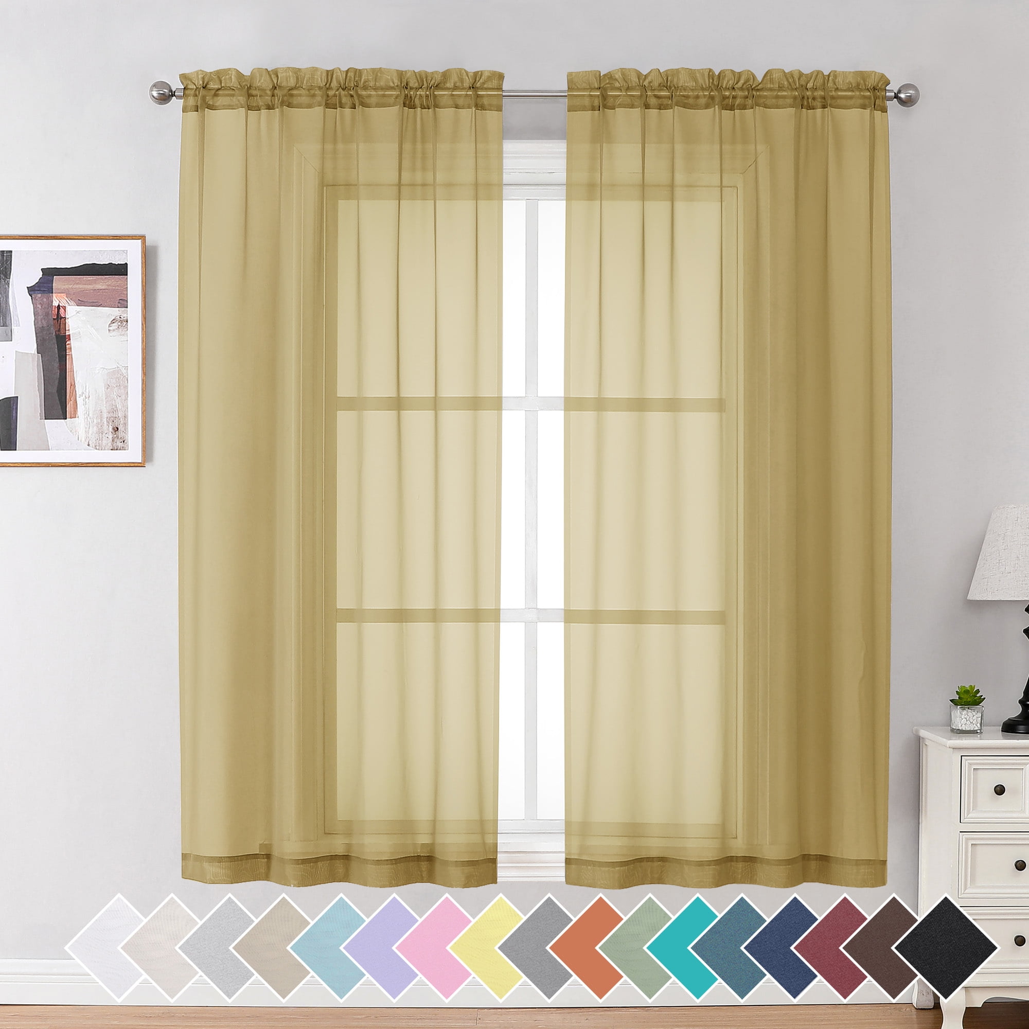 OVZME 2 Panels Sheer Curtains 63 Inches Length Window Treatments for Kitchen, Elegant Airy Transpare(图1)