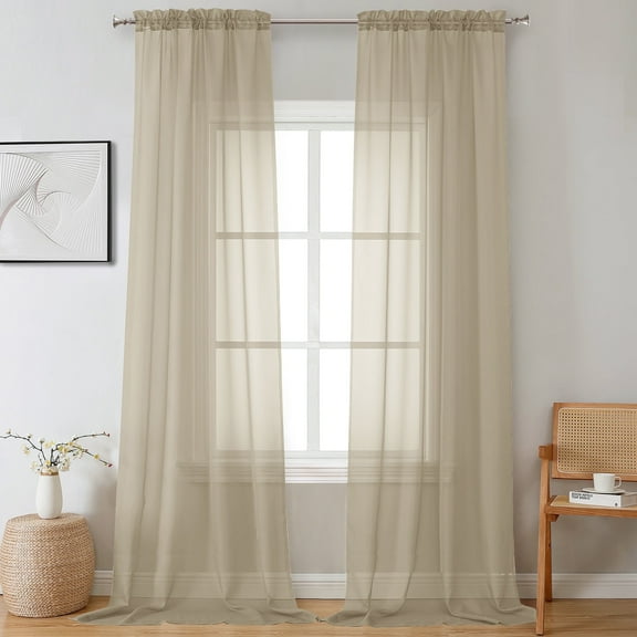 OVZME 2 Panels Sheer Panels 120 inch Extra Long, Soft indoor Outdoor Sheer Curtains Ready Made Curtains for Living Room, Quick & Easy to Dry for Pool/Yard, W42 x L120, Taupe, 10 Feet Length