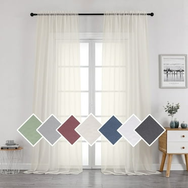OVZME 2 Panels Solid Color Ivory Sheer Curtains 96" Length, Elegant Window Voile Panels/Draperies/Treatment for Living Room & Sliding Glass Door & Wedding, 2 Panels = 80" W, Each 40W x 96L in
