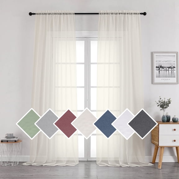 OVZME 42x96 Ivory Sheer Curtains 2 Pack, 96" Extra Long for High Ceiling Living Room, Light Filtering Rod Pocket Voile Curtain, Each 42"Wx96"L