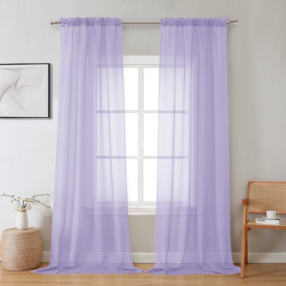 OVZME 42x96 Lavender Sheer Curtains 2 Pack, 96" Extra Long for High Ceiling Living Room, Light Filtering Rod Pocket Voile Curtain, Each 42"Wx96"L