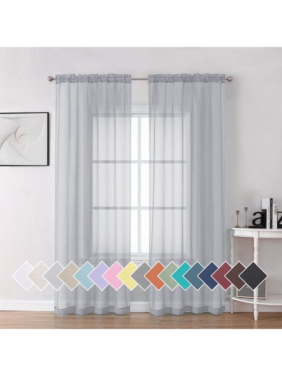 Light Grey Sheer Curtain Panels 84 inch length 2 Panels, Top Dual Rod Pockets Solid Voile Drapes Window Treatment for Kid's Room/Bedroom/Living Room, Each 42W x 84L