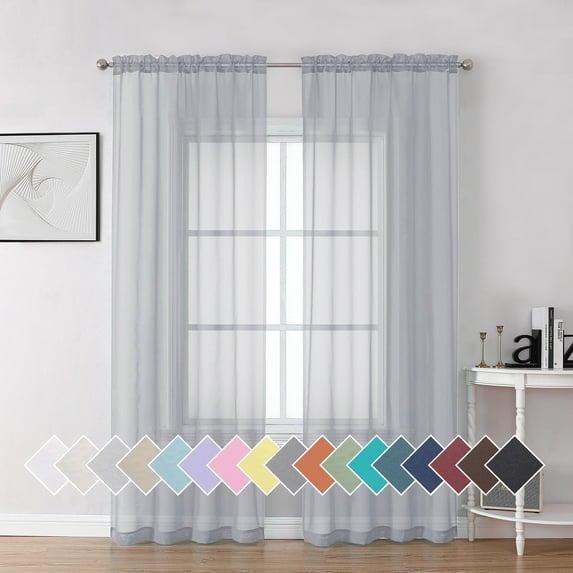 OVZME 2 Pieces Sheer Curtain Panel Set 84" inches Long, Solid Voile Window Drapes Treatment for Kitchen/Bedroom/Living Room.Backdrop, Each 42inW x 84inL (Light Grey, 7 Feet L)