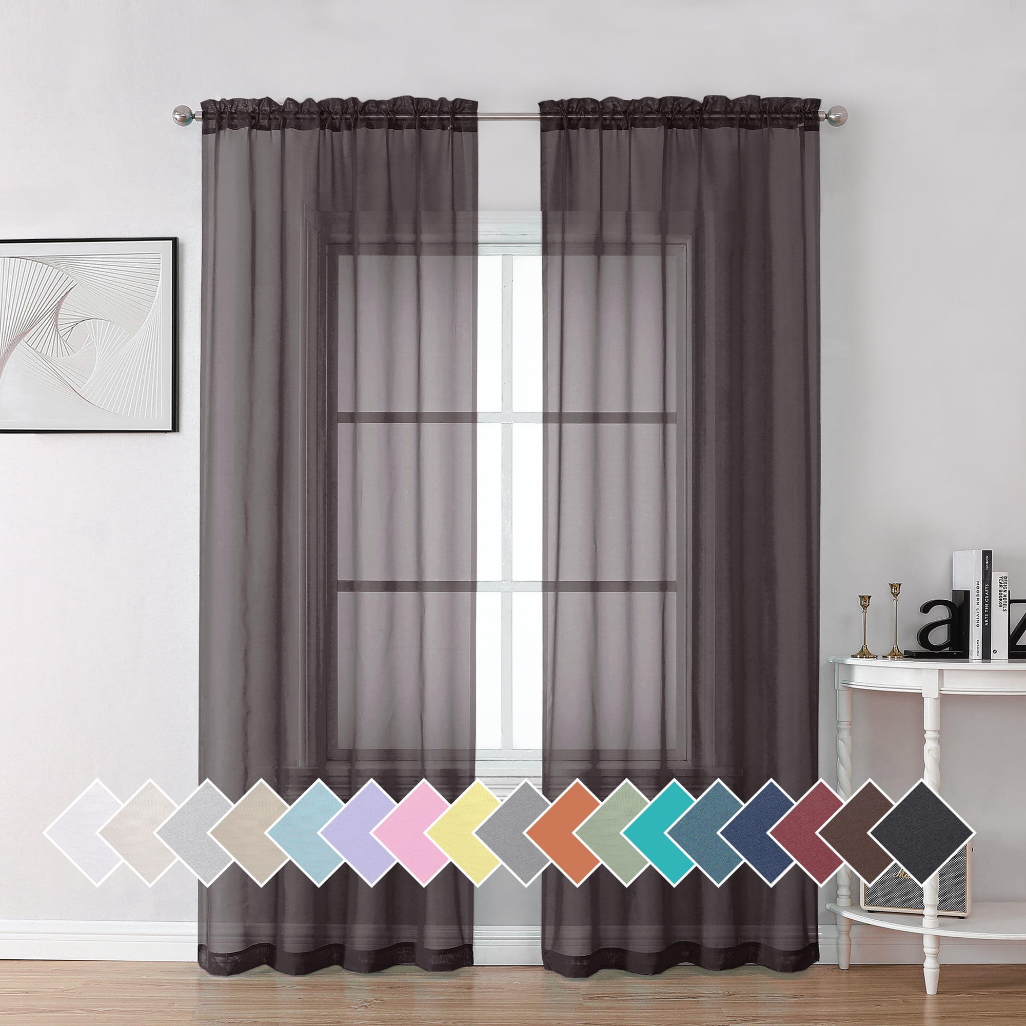OVZME 2 Pieces Sheer Curtain Panel Set 84" inches Long, Top Dual Rod Pocket Solid Voile Window Drape(图1)