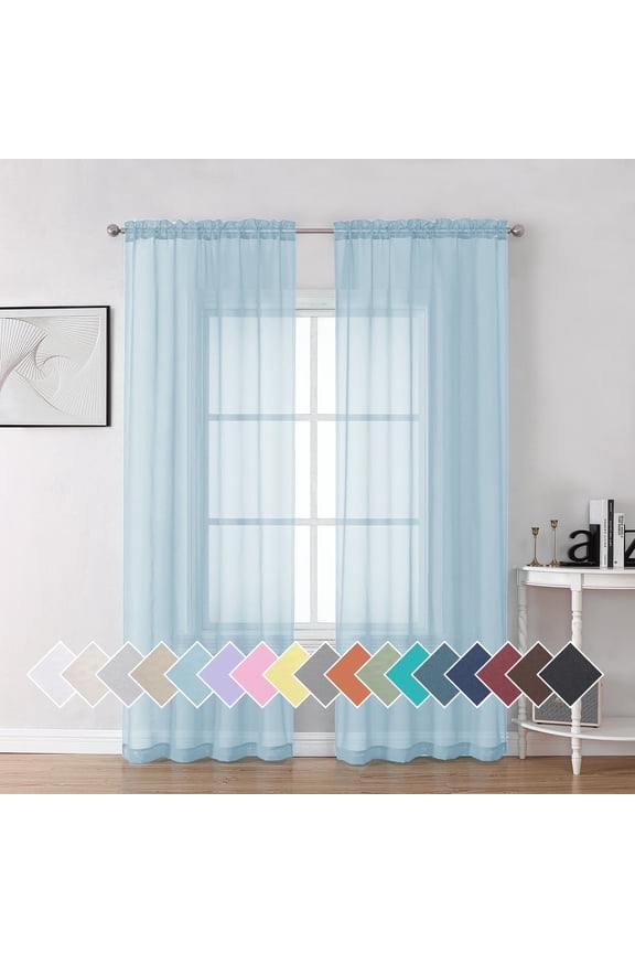Sky Blue Sheer Curtains 84 inch Length 2 Panels Set, Semi Transparent Voile Rod Pocket Window Drapes for Wedding Party Backdrop, Each 42W x 84L inch,Sky Blue