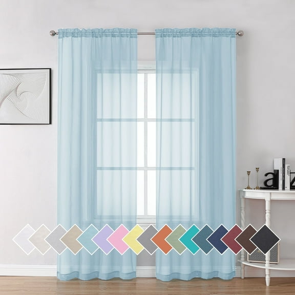 OVZME 2 Pieces Sheer Voile Curtains 84 inches Long, Lightweight Soft Elegant Semi Window Treatments Drapery Panels for Master Room/Living Room, 2 Panels=84" W Each 42W x 84L Inch, Sky Blue