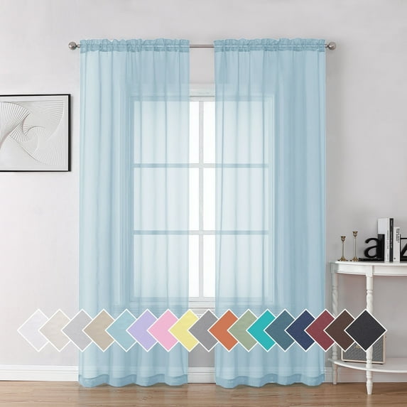 OVZME 2 Pieces Sheer Voile Curtains 84 inches Long, Lightweight Soft Elegant Semi Window Treatments Drapery Panels for Master Room/Living Room, 2 Panels=84" W Each 42W x 84L Inch, Sky Blue