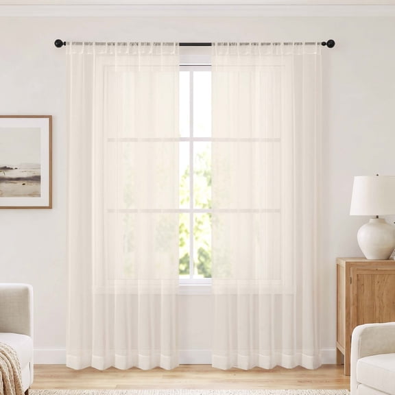 OVZME Cream Sheer Curtain 2 Panels 84 Inch Length, Rod Pocket Voile Window Drapes for Living Room Bedroom, Each 52x84 Inch