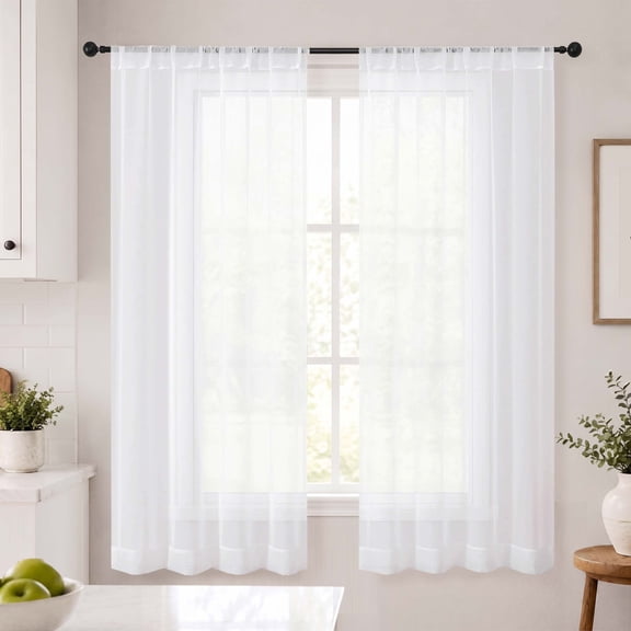 OVZME 2 Panels white Sheer Curtains 63 Inch Length, Rod Pocket Voile Short Window Panels for Apartment Bedroom Kids Room, Each 42"Wx63"L