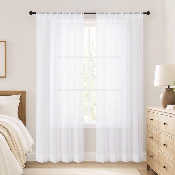OVZME White Sheer Curtain 2 Panels 84 Inch Length, Rod Pocket Voile Window Drapes for Living Room Bedroom, Each 42"Wx84"L