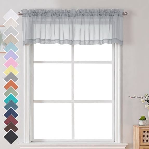 Short Lighter OVZME 42x14 Light Grey Sheer Curtains for Small Windows 2 Pack, 14 ...