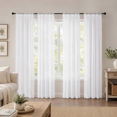 OVZME White Sheer Curtains 4 Panels 84 Inch Long, Rod Pocket Voile Sheer Wide Window Drapes for Sliding Door Living Room, 52x84 Inch Each Panel