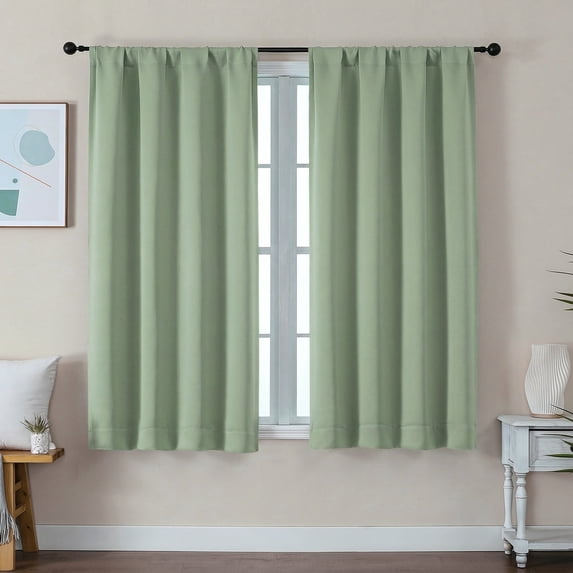 OVZME 54 Inch Light Green Blackout Curtains for Bedroom, Thermal Rod Pocket Drapes for Small Windows, Solid Room Darkening Panels 40x54, Set of 2, Light Green