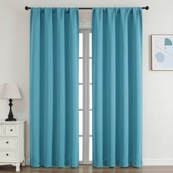 OVZME 84 Inch Long Blackout Curtains for Bedroom - Thermal Insulated Rod Pocket Drapes, Room Darkening Turquoise Curtains for Living Room, 40x84, Set of 2, Turquoise