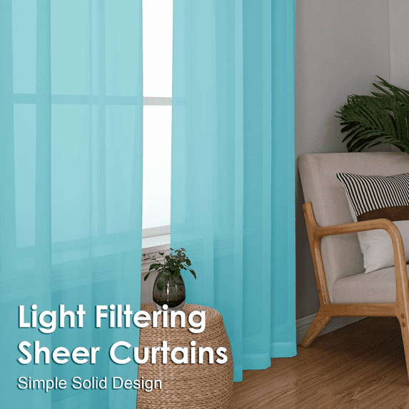 OVZME Aqua Voile Sheer Curtains 63 Inch Long Set of 2, Semi Sheer Light Filtering Rod Pocket Drapes for Living Room Bedroom, Each 42x63 Inch