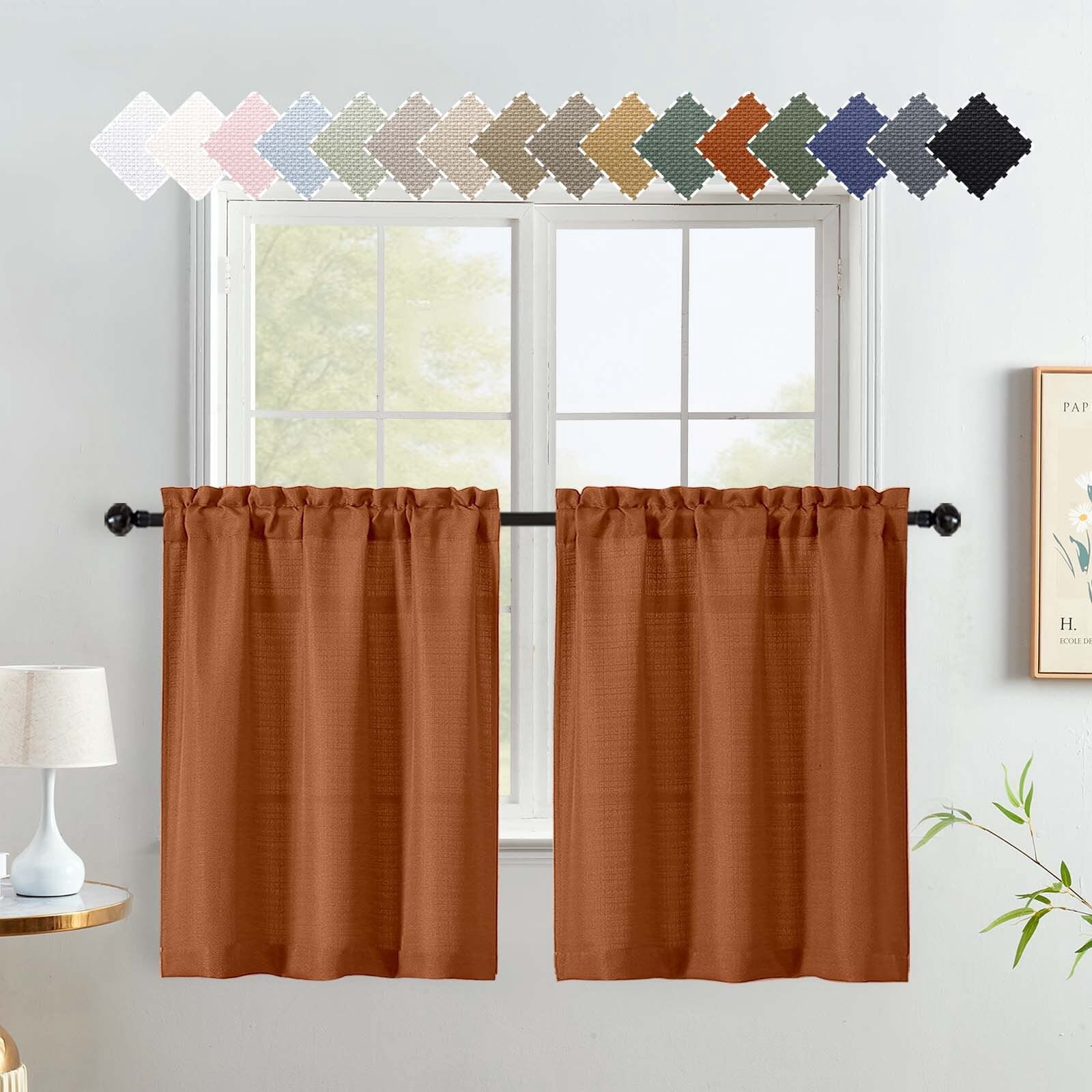 Cafe Small Window OVZME Bethany Faux Linen Curtains, 30