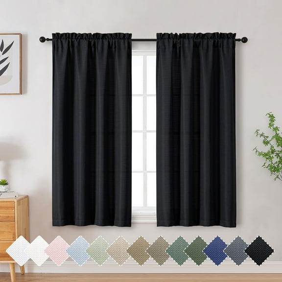 OVZME Bethany Black Light Filtering Curtains 54 Inch Length for Bedroom 2 Panels Set, Faux Linen Solid Slub Textured Soft Airy Farmhouse Curtains for Living Room, Each 30 Wx54 L Inch
