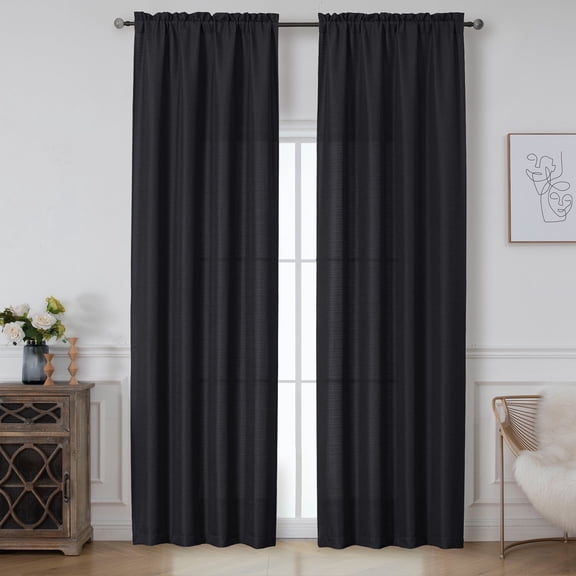 OVZME Bethany Black Light Filtering Curtains 96 Inches Length 2 Panels, Soft Airy Extra Long Window Drapes Solid Faux Linen Slub Textured Living Room Decor with Rod Pocket, 40Wx96L Inch