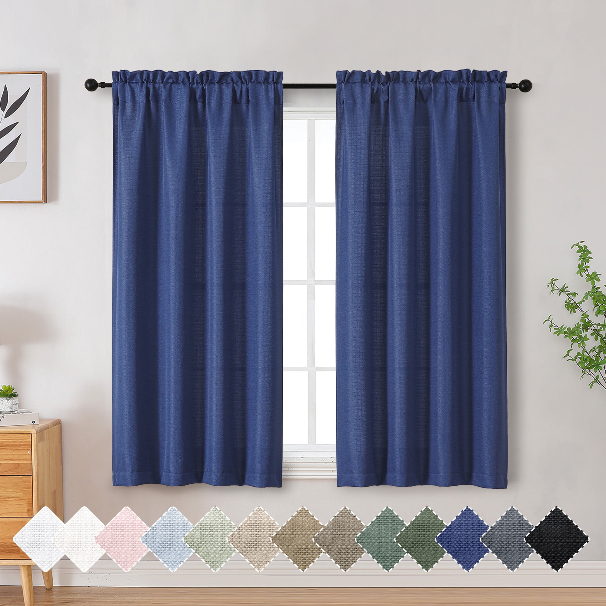 OVZME Bethany Blue Curtains 54 Inch Length for Bedroom 2 Panels Set