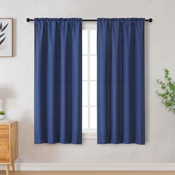 OVZME Bethany Blue Light Filtering Curtains 63 Inch Length 2 Panels Set, Farmhouse Faux Linen Textured Window Treatment Drapes for Living Room Bedroom, 40"Wx63"L Inch, Blue