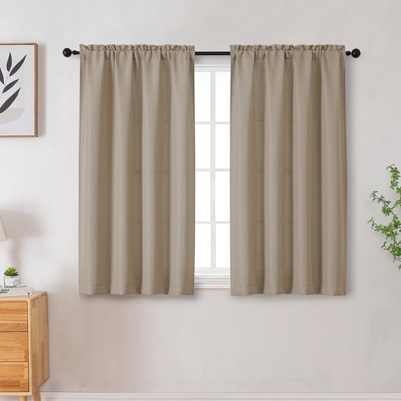 OVZME Bethany Camel Faux Linen Curtain 45 Inch Length 2 Panels Set, Solid Soft Airy Textured Farmhouse Window Treatment for Living Room Bedroom with Dual Rod Pocket Drapes, Each 30"Wx45"L