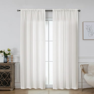 OVZME Bethany Faux Linen Ivory Curtains 84 Inches Long 2 Panels, Soft Airy Light Filtering Dorm Decor, Fresh Slub Solid Textured Farmhouse Living Room Curtains with Rod Pocket, 40Wx84L Inch