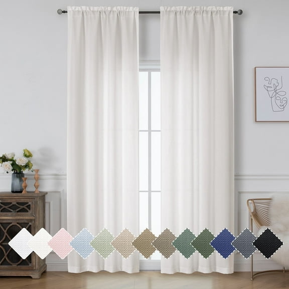 OVZME Bethany Ivory Extra Long Curtains 96 Inches Long 2 Panels Set, Soft Airy Light Filtering Privacy Curtain, Faux Linen Textured Farmhouse Window Drapes for Bedroom Living Room, 40Wx96L Inch