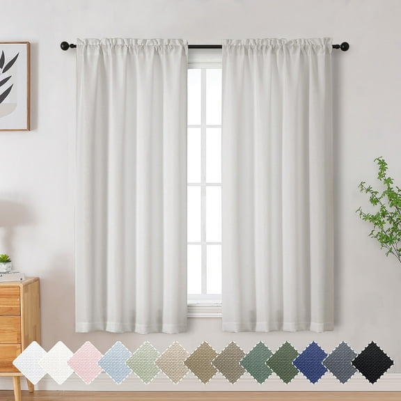 OVZME Bethany Ivory Faux Linen Curtains 63 Inch Length 2 Panels, Soft Airy Light Filtering Window Drapes Solid Slub Textured Farmhouse Curtains & Drapes for Bedroom Living Room, 40Wx63L Inch, Ivory