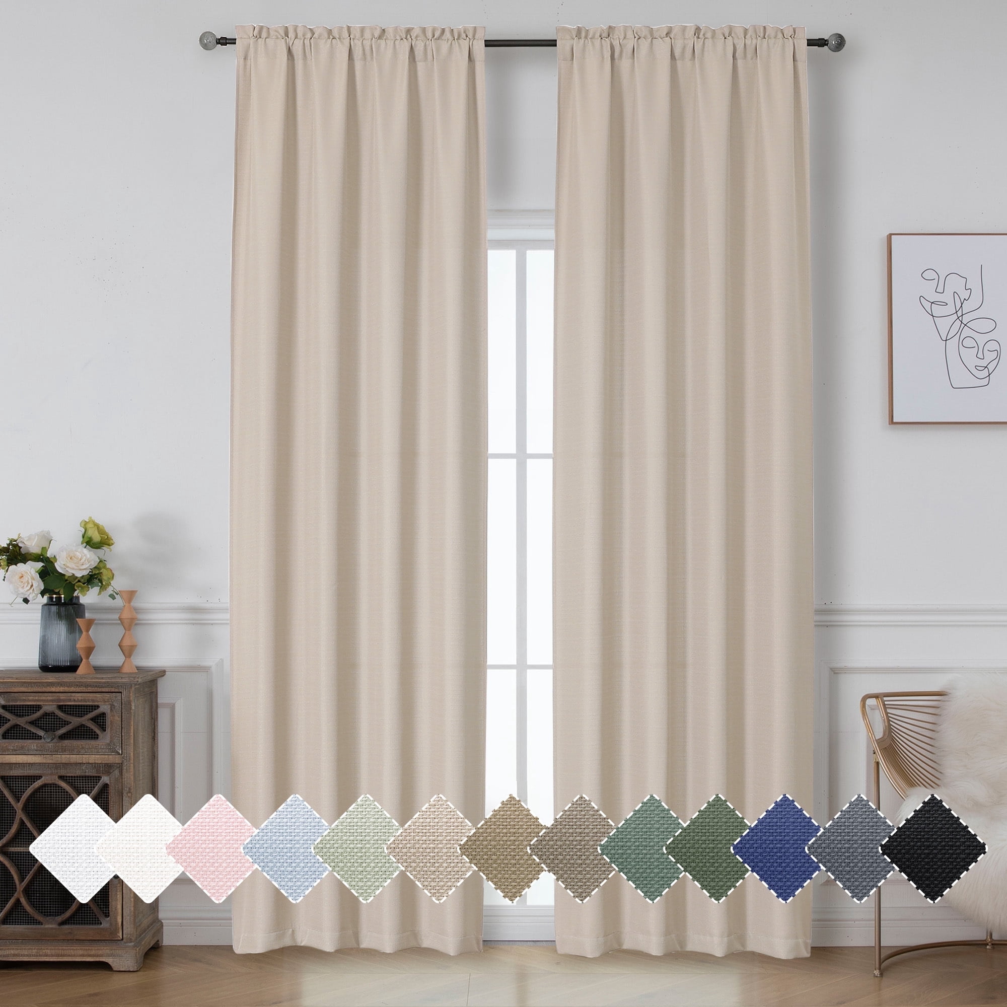 OVZME Bethany Linen Curtains 96 Inches Long 2 Panels, Soft Airy Privacy Light Filtering Extra Long Curtains, Faux Linen Slub Textured Farmhouse Window Curtains for Bedroom Living Room, 40Wx96L Inch