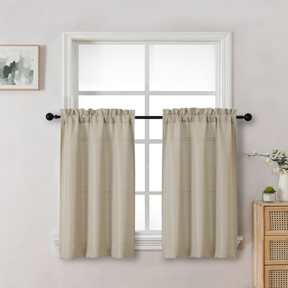 OVZME Bethany Linen Textured Curtains Tier 36 Inch Length 2 Panels, Soft Airy Faux Linen Solid Light Filtering Short Curtains for Farmhouse Kitchen Window Curtains with Rod Pocket,30Wx36L Inch