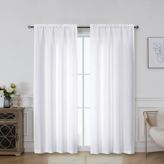 OVZME Bethany White Curtain 72 Inches Long 2 Panels, Linen Textured Light Filtering Cortinas Para Sala Panels Soft Airy Elegant Door Curtains & Drapes for Farmhouse Bedroom Living Room, 40Wx72L Inch