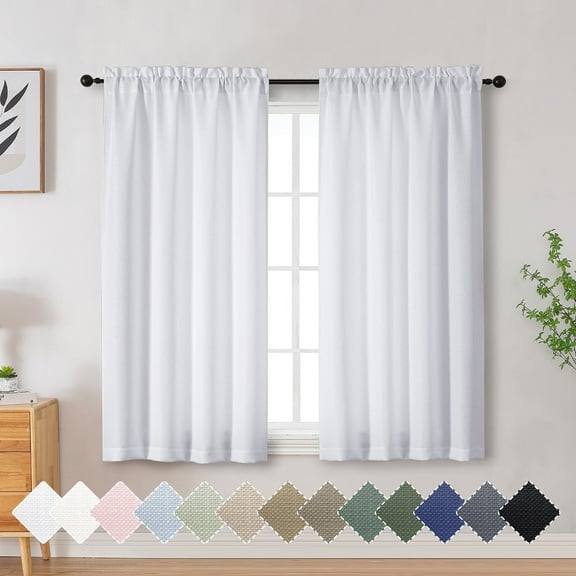 OVZME Bethany White Curtains 54 Inch Length 2 Panels Set, Solid Faux Linen Textured Dorm Decor Soft Airy Dual Rod Pocket Light Filtering Curtains for Bedroom Cortinas Para Sala, Each 30"Wx54"L