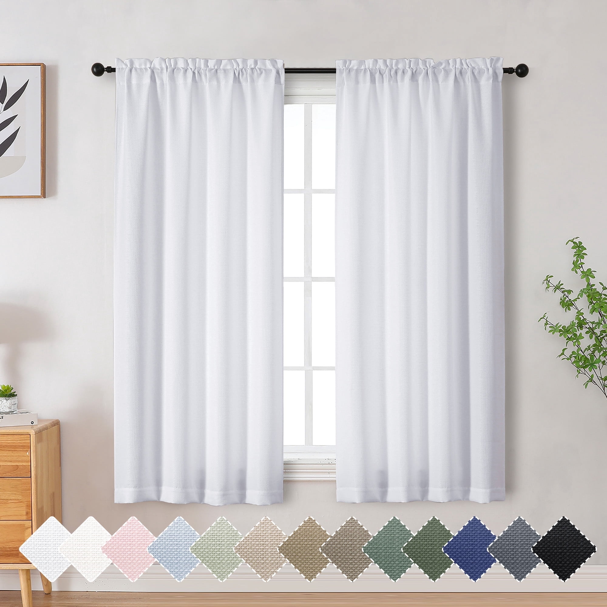 OVZME Bethany White Curtains 63 Inch Length 2 Panels, Soft Airy Privacy Light Filtering Window Drapes Faux Linen Solid Textured Farmhouse Curtains for Bedroom Living Room, Each 40"Wx63"L