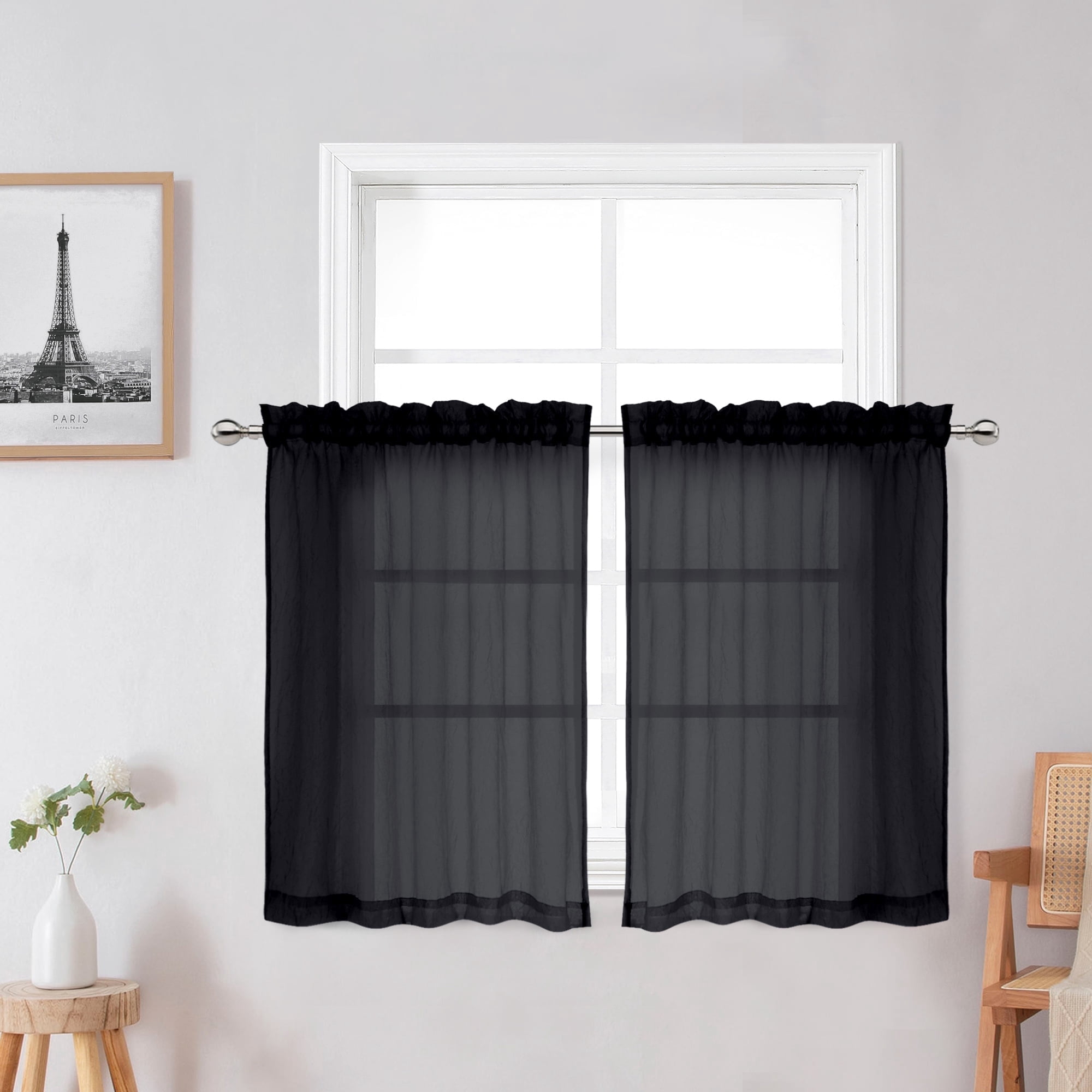 OVZME Troy Kitchen Window Sheer Curtains Tier Pair 36in Length,Short ...