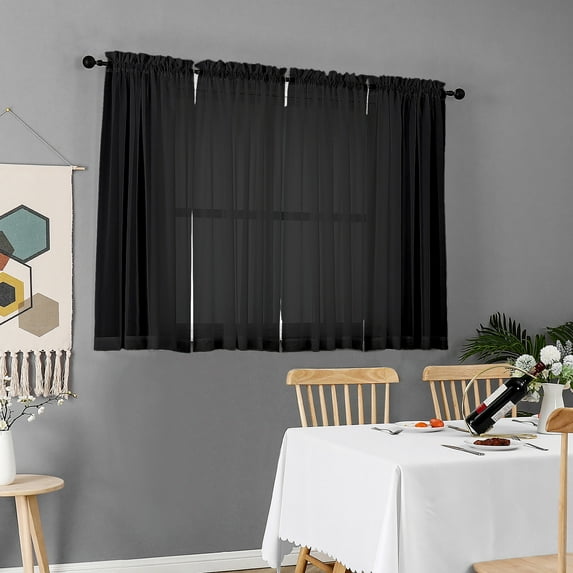 OVZME Black Sheer Window Curtains Set of 4, Half Privacy Light Filtering Drapes for Kitchen Small Window/Kid Room/Bathroom/Living Room/Bedroom, Each 40W x 45L in