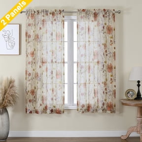 OVZME Blaise 2 Panels Printed Sheer Floral Curtains 63 Inch Length, Light Filtering Airy Printed Textured Window Treatments for Room Divider Bedroom Living with Top Rod Pocket, Each 42"W x 63"L