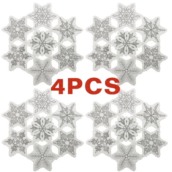OVZME Christmas Placemats Set of 4, Embroidered Cutwork Silver Snowflakes Round Placemats for Dining Table Luxury Holiday Tabletop Collections Winter Table Mats, 15x15 Round Silver