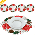 thumbnail image 1 of OVZME Christmas Placemats Set of 4, Embroidered Red Poinsettia Table Mats White Textured Fabric Round Placemats with Applique Velvet Flower for Dinner Table,Holiday Farmhouse Table Top Decor, 16"x16", 1 of 6