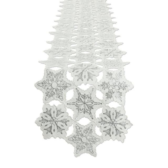 OVZME Christmas Table Runner, Embroidered Snowflakes Cutwork Extra Long