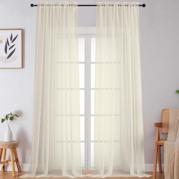 OVZME Cream Sheer Curtains 108" Extra Long 2 Panels Set for Living Room & Bedroom, Premium Lightweight Voile Sheer Drapes with Rod Pocket - Each Panel 59" Wide x 108" Length, Cream