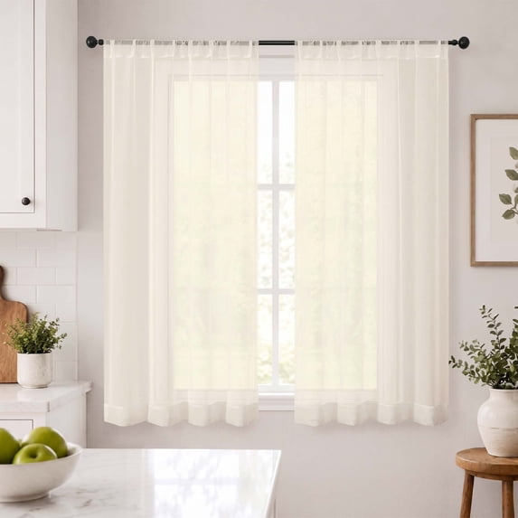 OVZME Cream Sheer Curtains 54 Inch Length, 2PK Rod Pocket Voile Short Window Panels for Apartment Bedroom Kids Room, Each 42"Wx54"L
