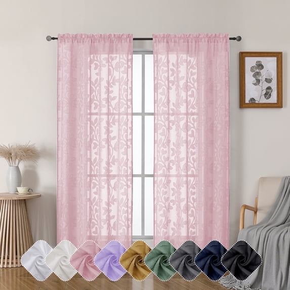 OVZME Darla Blush Pink Sheer Curtains 72 Inches Long 2 Panels Set, Light Filtering Jacquard Sheer Drapes for Living Room Bedroom, Balance Light & Privacy Farmhouse Curtains, Each 42Wx72L Inch